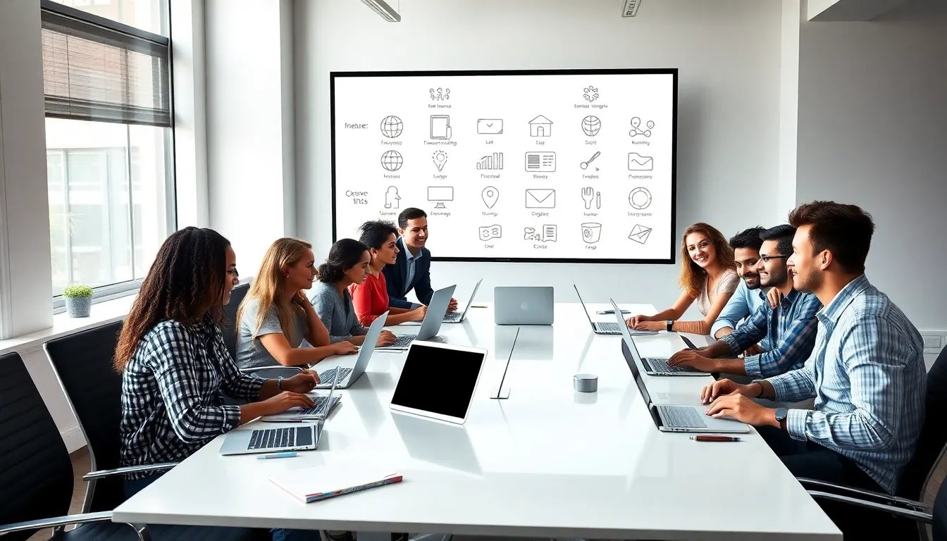 young professionals discussing side hustle ideas in a modern office.