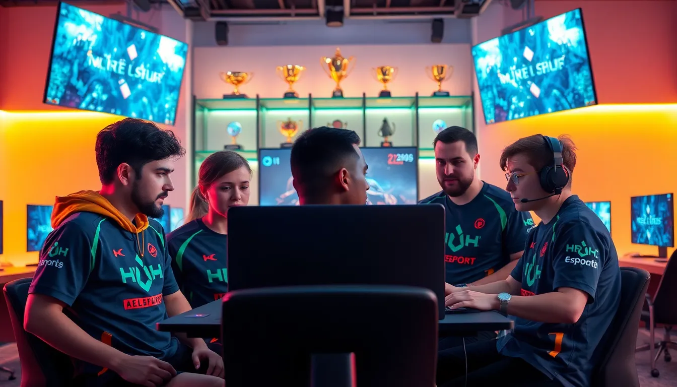 diverse esports team focused on gaming in a modern arena.